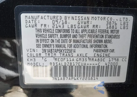 2019 Nissan Sentra Sv from USA, damaged, VIN 3N1AB7AP6KY225814